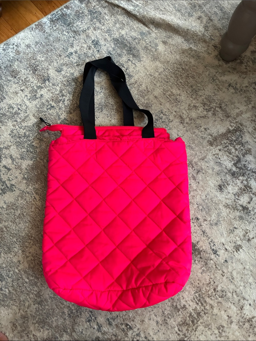 Quilted Hot Pink Tote Bag with Black Straps